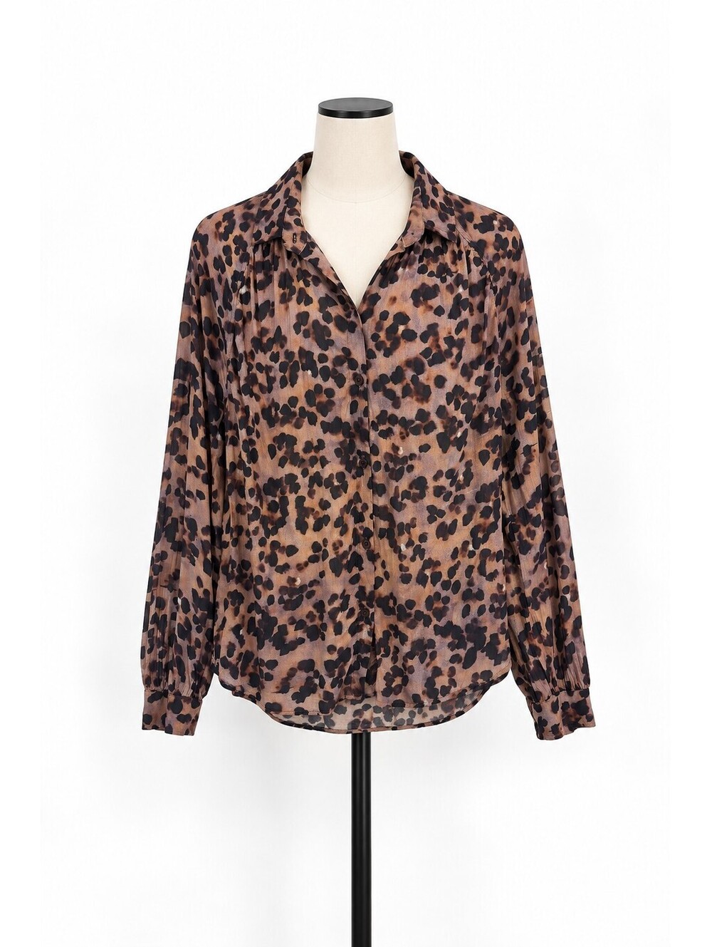 Leopard Print Sheer Blouse Button Down Mob Wife Indie Sleaze Womens Medium Brown